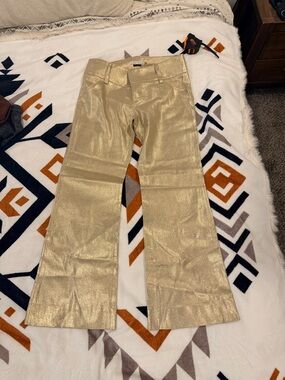 Alice + Olivia Gold Metallic Flared Trousers
